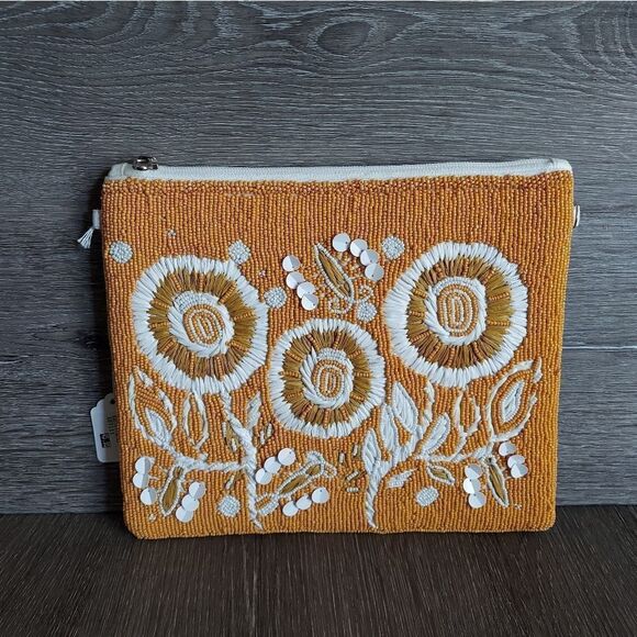 Handmade Mustard Beaded Sunflower Clutch - Picture 1 of 8